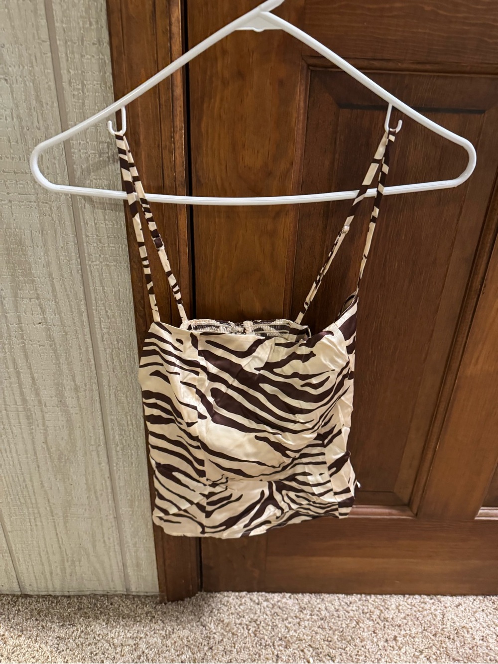 Reformation Brown & Cream Zebra-Print Spaghetti Strap Camisole